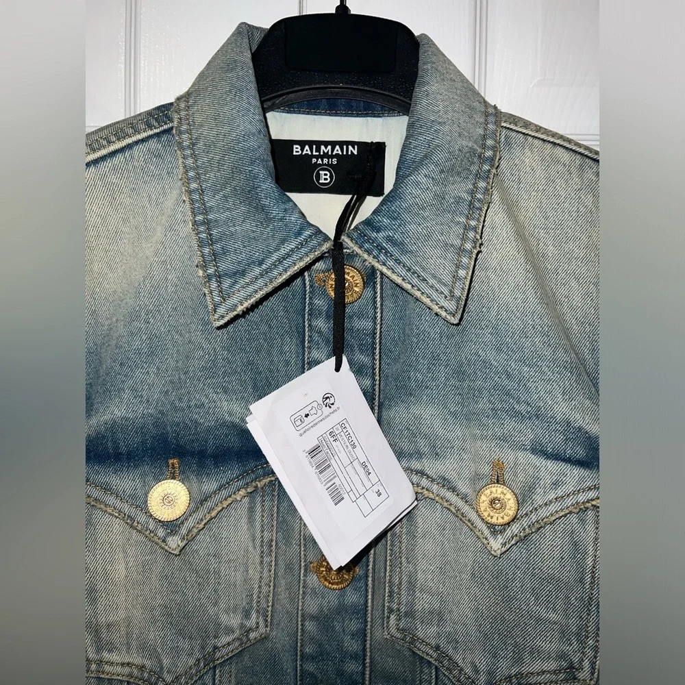 BALMAIN Gold Logo Button Denim Jacket - Picture 2 of 11
